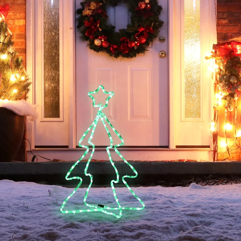 Outsunny 30" Outdoor LED Christmas Tree Rope Lights, LED Outdoor Christmas Decoration with Ground Stakes, Green