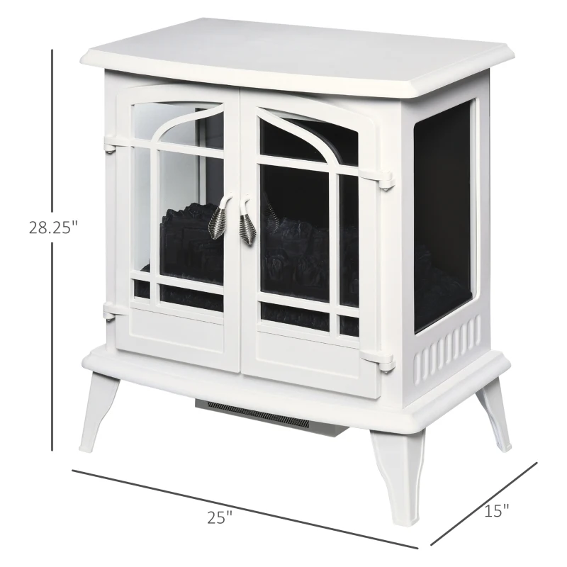 HOMCOM Electric Fireplace Heater, Fireplace Stove with Realistic LED Flames and Logs, Remote Control and Overheating Protection, 1400W, White