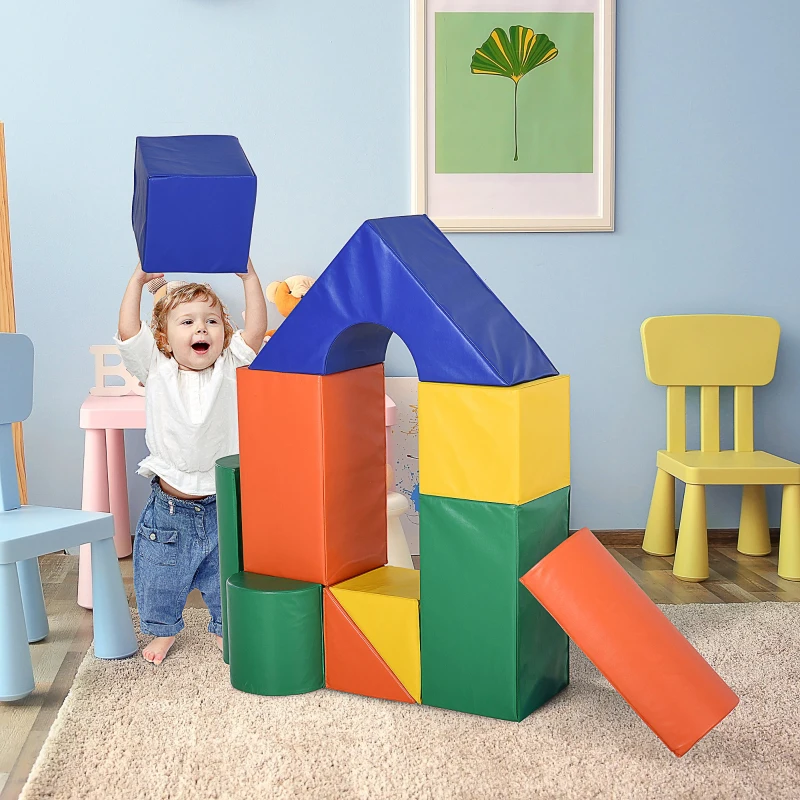 Soozier 11-Piece Indoor Lightweight Stackable Big Soft Phthalate-Free Foam Multicolor Blocks for Toddlers 1-3 Years Old
