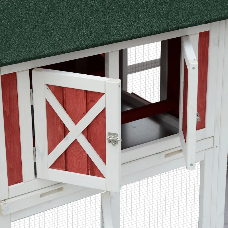 PawHut 47" Barn Backyard Chicken Coop With Covered Run And Nesting Box