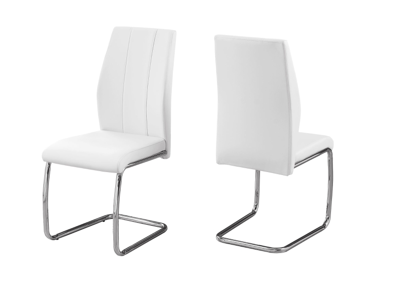 Monarch 2 Piece PU Leather Cantilever Chrome Metal Legged Modern Dining Chair Set - White