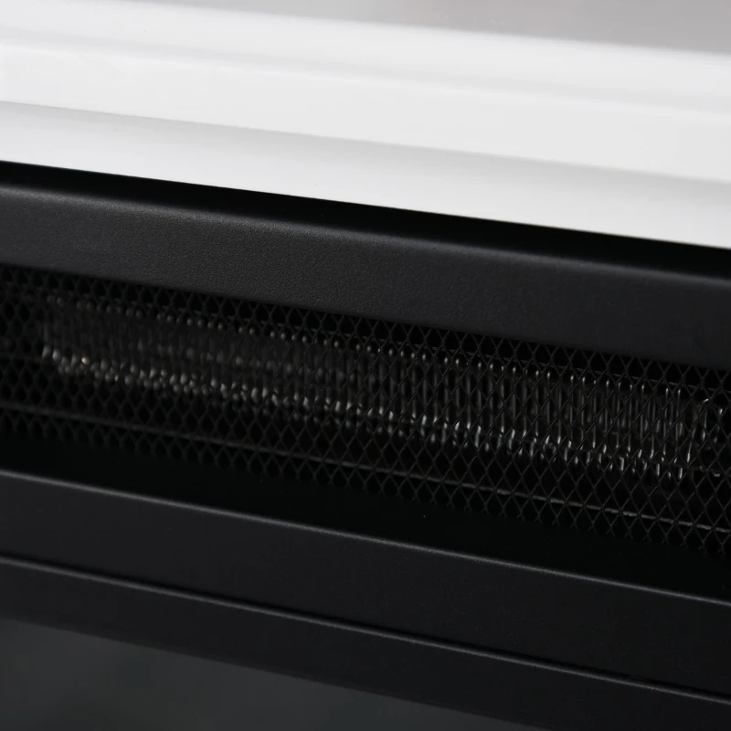 HOMCOM Electric Fireplace with Shelf, Storage Rack, Side Console Table, LED Log Flame, Auto Cut-Off, Remote Control, White