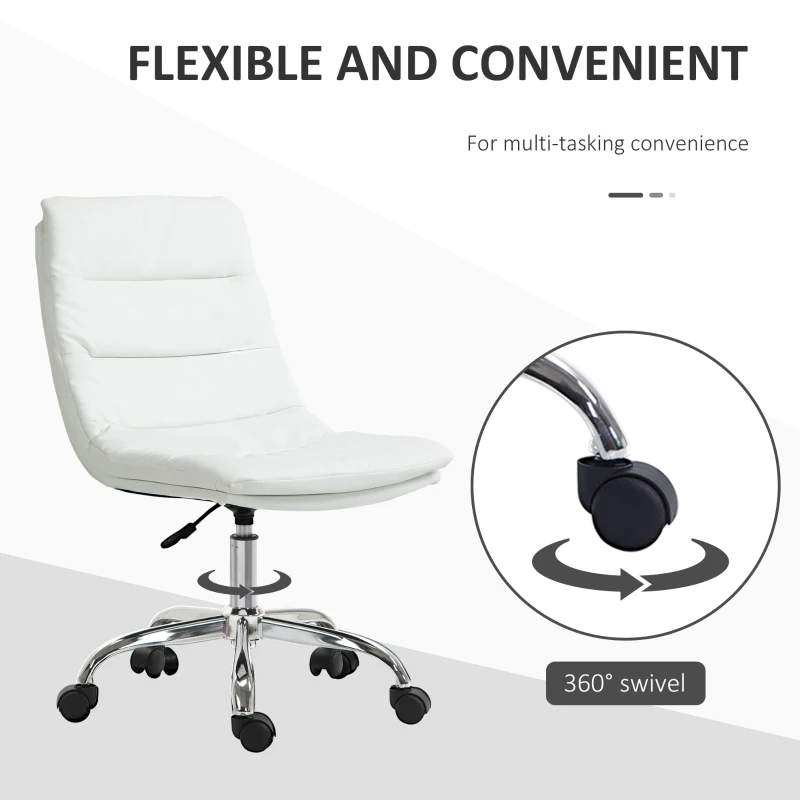 Vinsetto Armless Office Chair Ergonomic Computer Desk Chair Mid-Back Upholstered Task Chair with PU Leather, Adjustable Height and Swivel Seat, White
