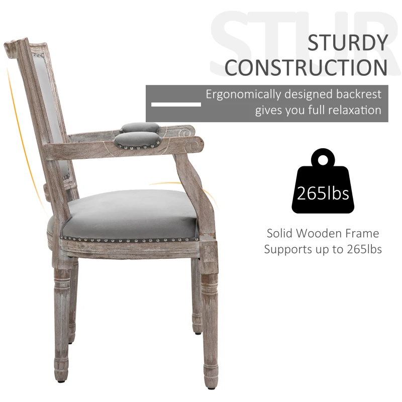 HOMCOM Vintage Dining Chair with High Back, Thick Sponge Padded Seat and Section Armrest with Wood Frame, Gray