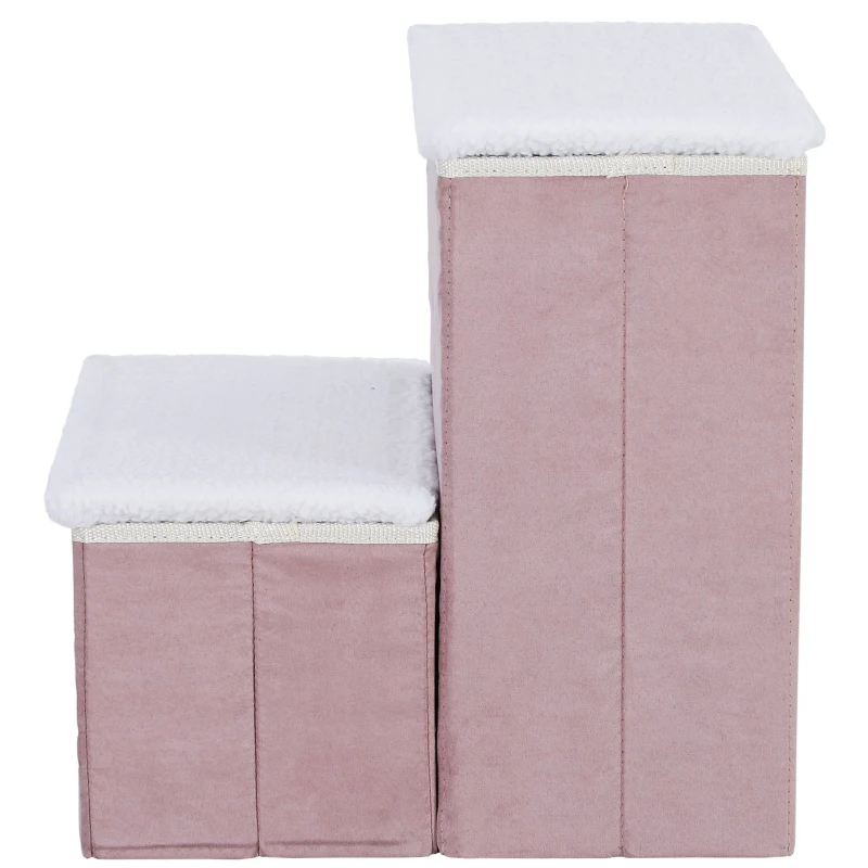 PawHut 2 Step Foldable Pet Stairs for Small Dogs Suede Fleece  16" L x 16" H Grey