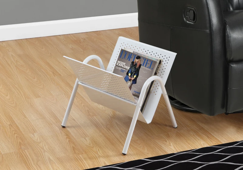 Monarch Perforated Metal Design Magazine Storage Rack - White Finish
