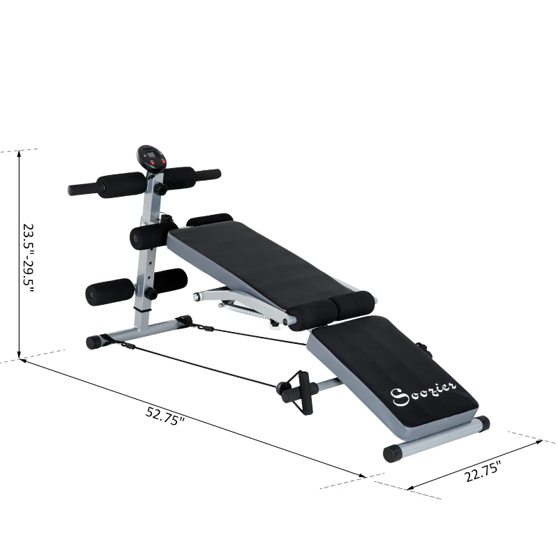 Soozier Steel Height Adjustable Multi-Position Abdominal Sit-Up Home Gym Bench with LCD Monitor and Resistance Bands