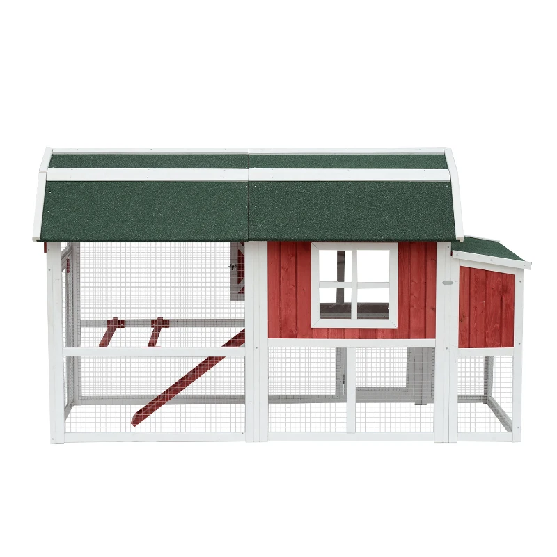 PawHut 47" Barn Backyard Chicken Coop With Covered Run And Nesting Box