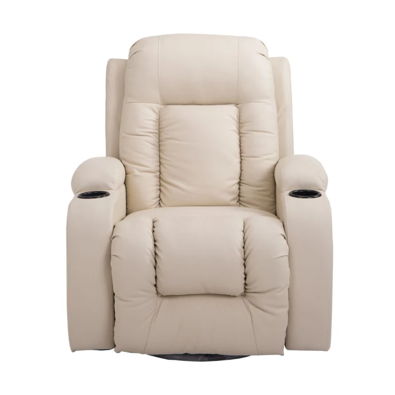 HOMCOM Luxury Faux Leather Heated Vibrating 8 Point Massage Recliner Chair with 360 Swivel and Remote, Cream White