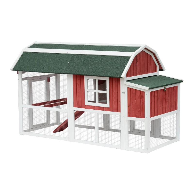 PawHut 47" Barn Backyard Chicken Coop With Covered Run And Nesting Box