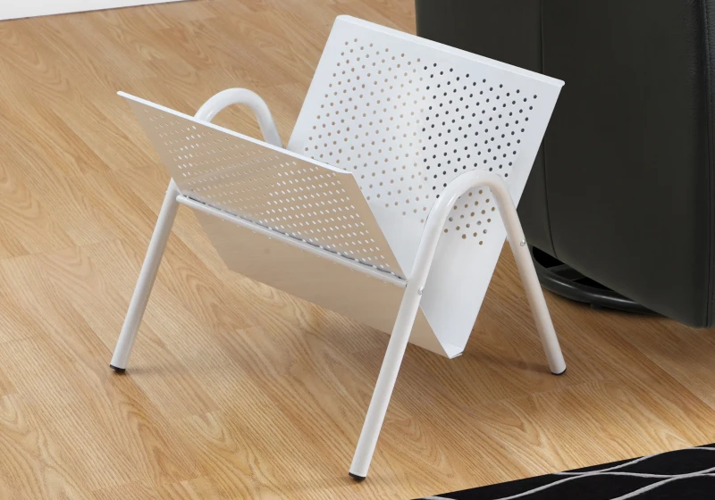Monarch Perforated Metal Design Magazine Storage Rack - White Finish
