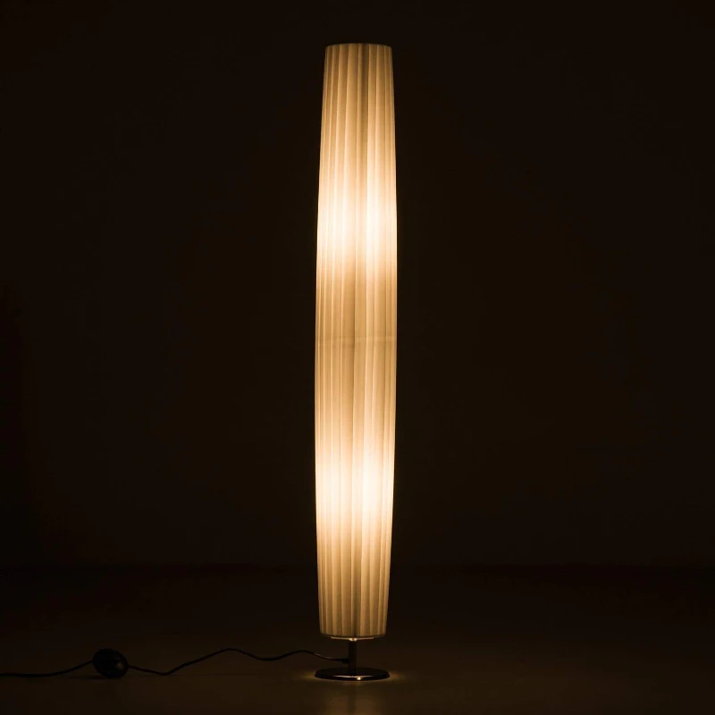 HomCom 48” Modern Free Standing Round Floor Lamp With Fabric Linen Shade - White