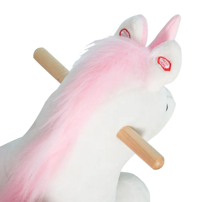 Open Box (Cosmetic Blemish) Qaba Kids Wooden Plush Ride-On Unicorn Rocking Horse Toy with Sing Along Songs