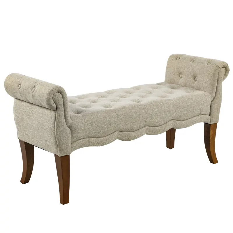 HOMCOM Traditional Style End of Bed Bench, Upholstered Entryway Bench with Button Tufted and Rounded Arm, Beige