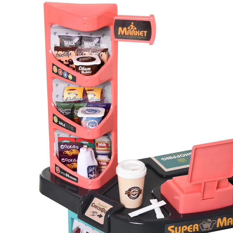 Qaba Kids Supermarket with Shopping Cart Play Set Toys with Working Scanner & Credit Card Reader for 3 to 6 Years - Green