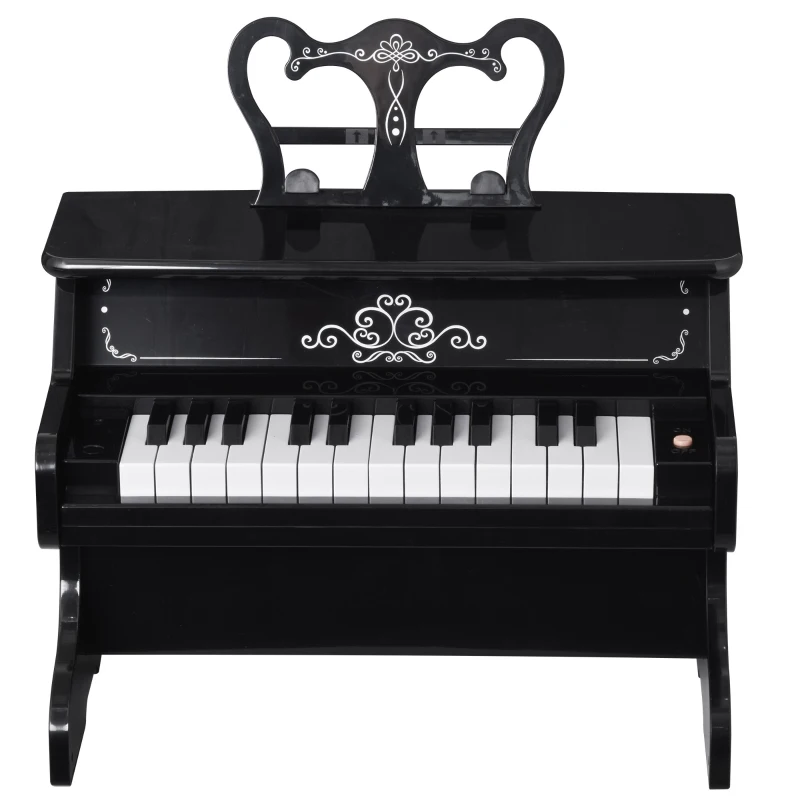 Qaba Kids Mini Piano Toy with 25 Keys Simulated Piano Sound, a Realistic Piano Look, &  Side Book Holder, Black