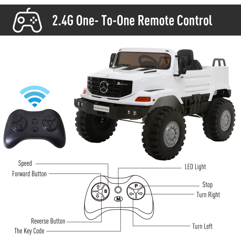 Aosom 12V Mercedes-Benz Zetros Kids Ride On Car Off Road Truck with Remote Control - White