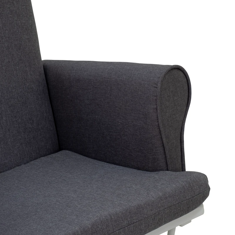 HomCom 2 Piece Rubberwood Linen Glider Rocking Chair with Ottoman Set - Grey