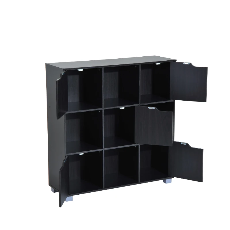 HomCom 37” Office Bookshelf 9 Cube Storage Organizer With Doors - Black