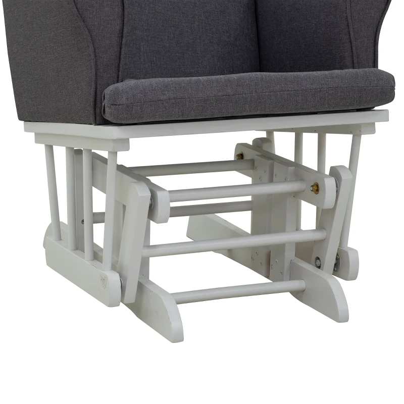 HomCom 2 Piece Rubberwood Linen Glider Rocking Chair with Ottoman Set - Grey