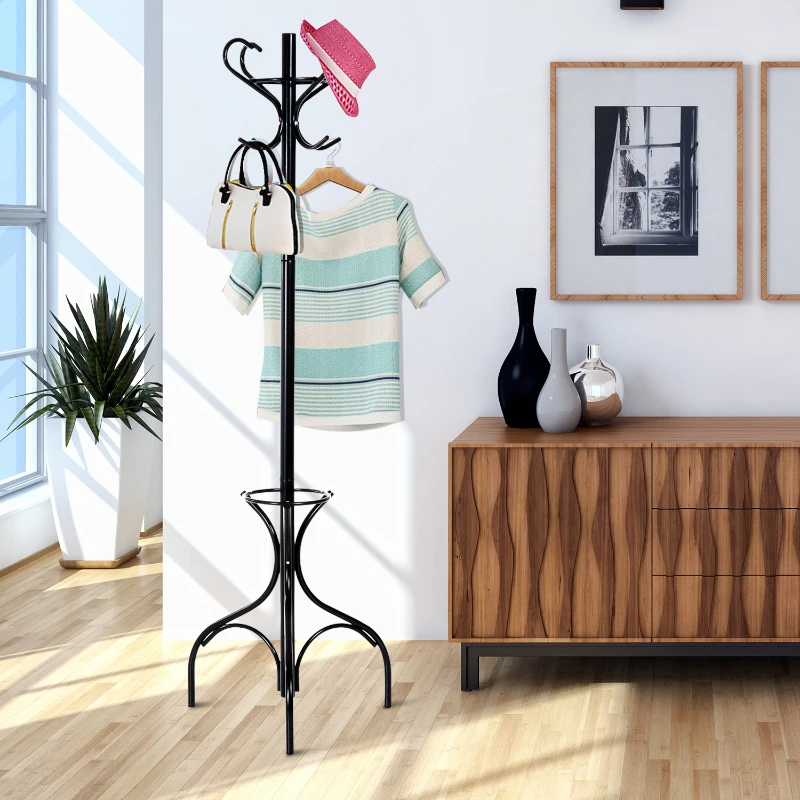 HomCom 69" Metal Coat Garment Rack with Umbrella Stand - Black