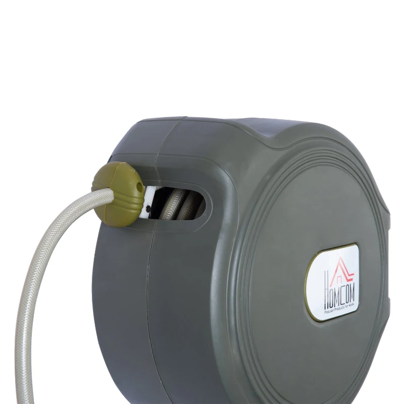 HomCom 1/2" x 65' Retractable Auto-Rewind Wall Mounted Garden Water Hose Reel