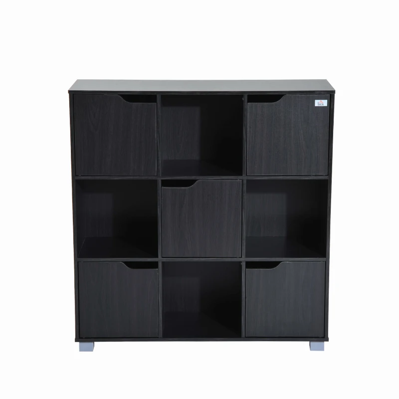 HomCom 37” Office Bookshelf 9 Cube Storage Organizer With Doors - Black