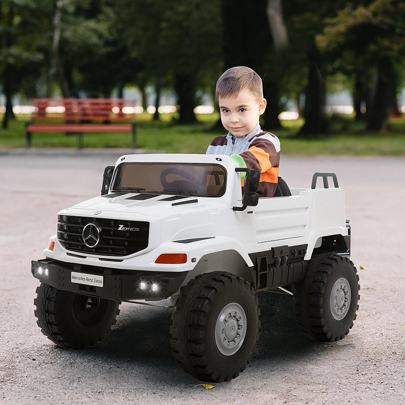 Aosom 12V Mercedes-Benz Zetros Kids Ride On Car Off Road Truck with Remote Control - White