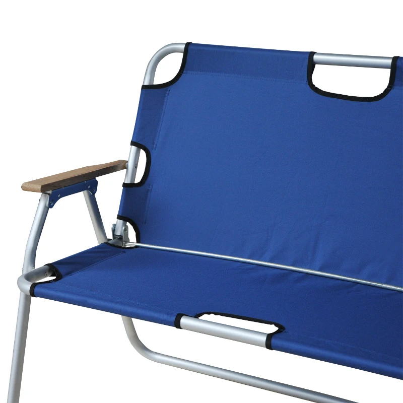 Outsunny 2-Person Folding Aluminum Love Seat Camping Chair - Blue