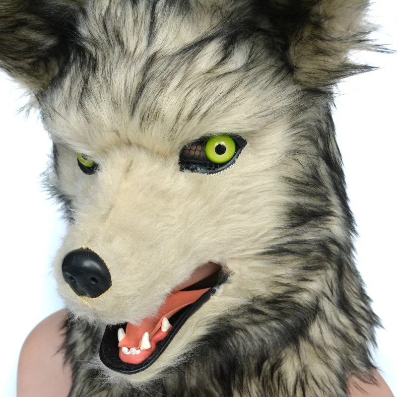 HomCom Grey Wolf Costume Mouth Mover Hood