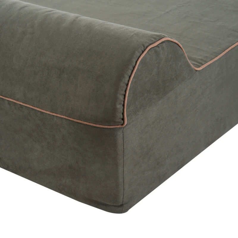 PawHut 48" x 30" Suede Padded Orthopedic Memory Foam Bolster Pet Dog Bed - Army Green with Brown Liner