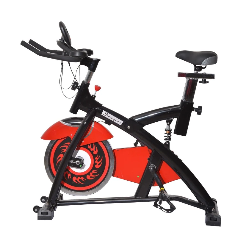 Soozier Pro Upright Stationary Exercise Cycling Bike w/ LCD Monitor - Black and Red