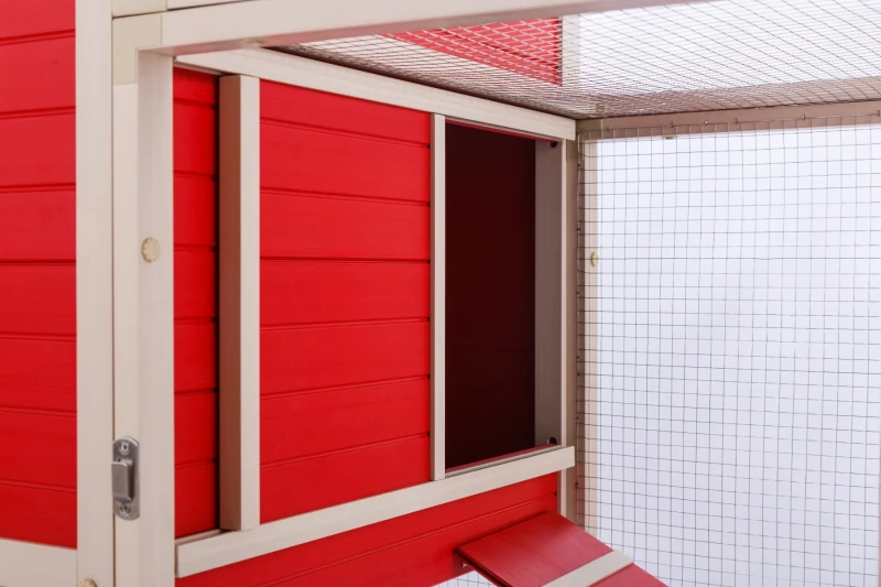 New Age Farm Sonoma Chicken Coop in Red and Maple