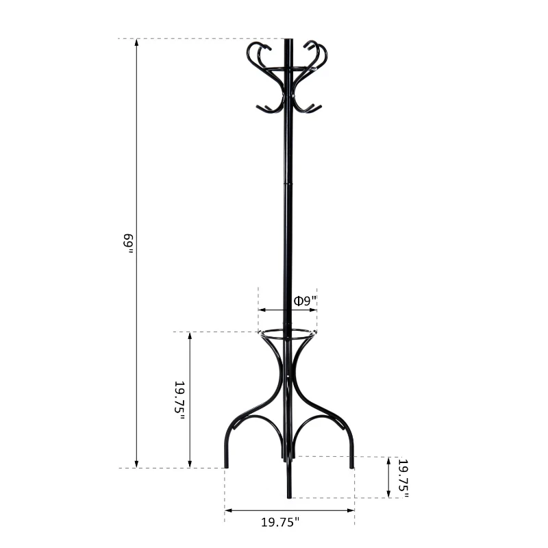 HomCom 69" Metal Coat Garment Rack with Umbrella Stand - Black