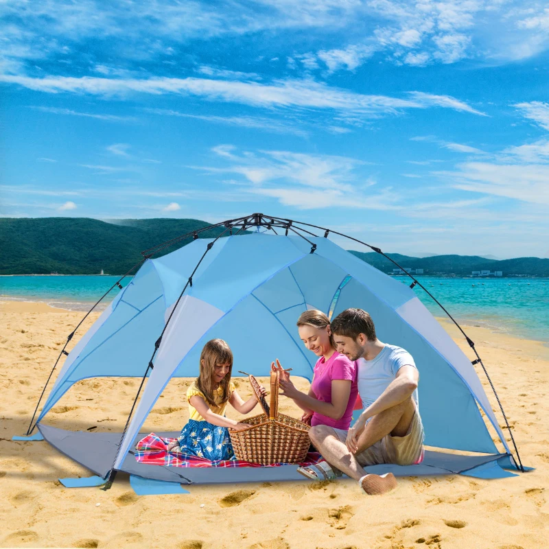 Outsunny Portable Automatic Pop Up Sun Protection Beach Tent Cabana - Blue