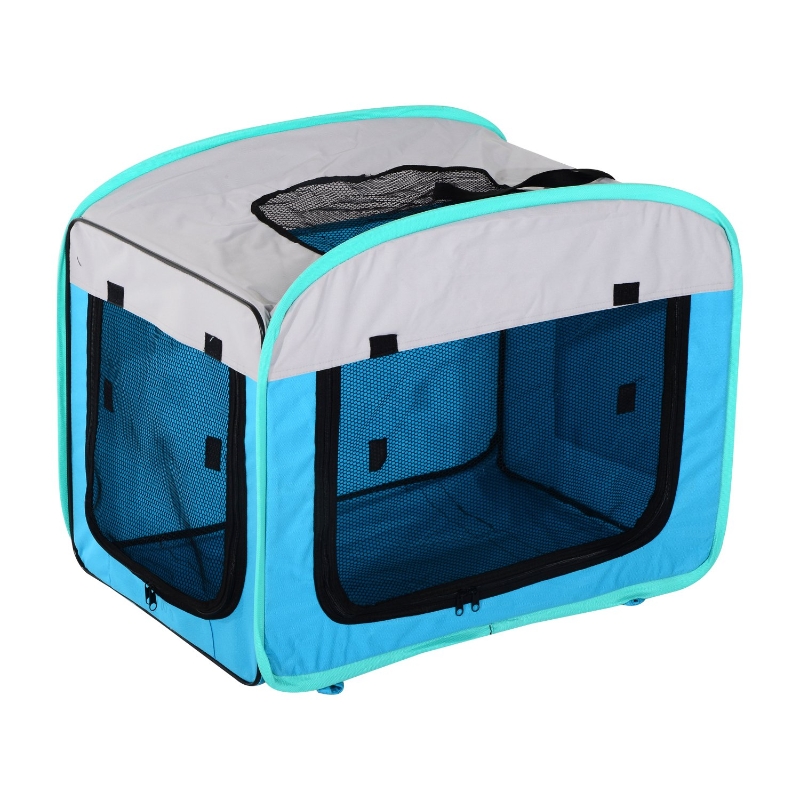 Pawhut 20" Soft Sided Folding Pet Crate Carrier Light Blue/Green