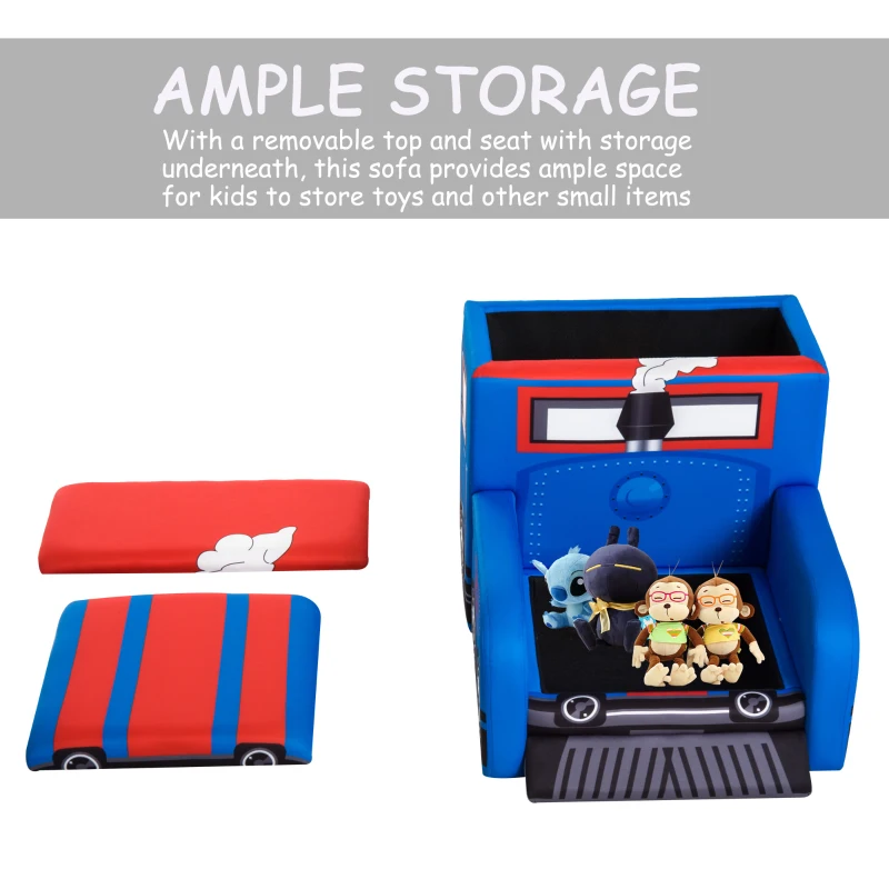 Qaba 17" Multi Spandex Storage Sofa Chair for Kids - Train Engine Locomotive