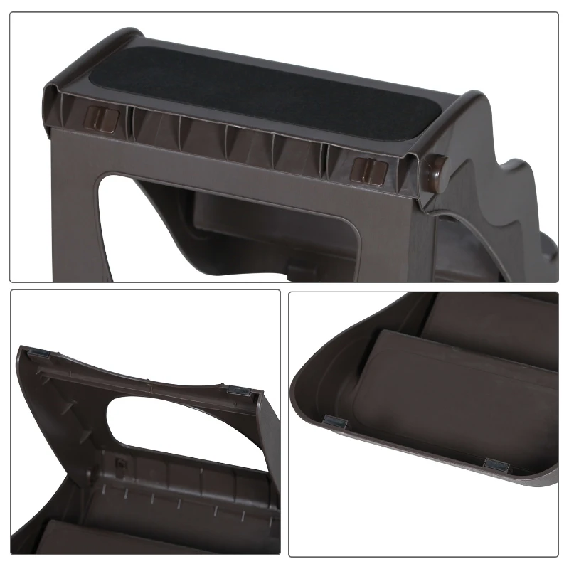 PawHut 3 Step Portable Folding Pet Stairs Ramp Easy Climb Step Stool With Anti-Slip Mat - Espresso Brown