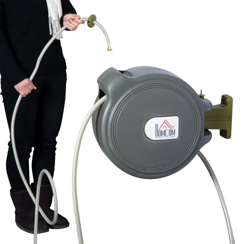 HomCom 1/2" x 65' Retractable Auto-Rewind Wall Mounted Garden Water Hose Reel