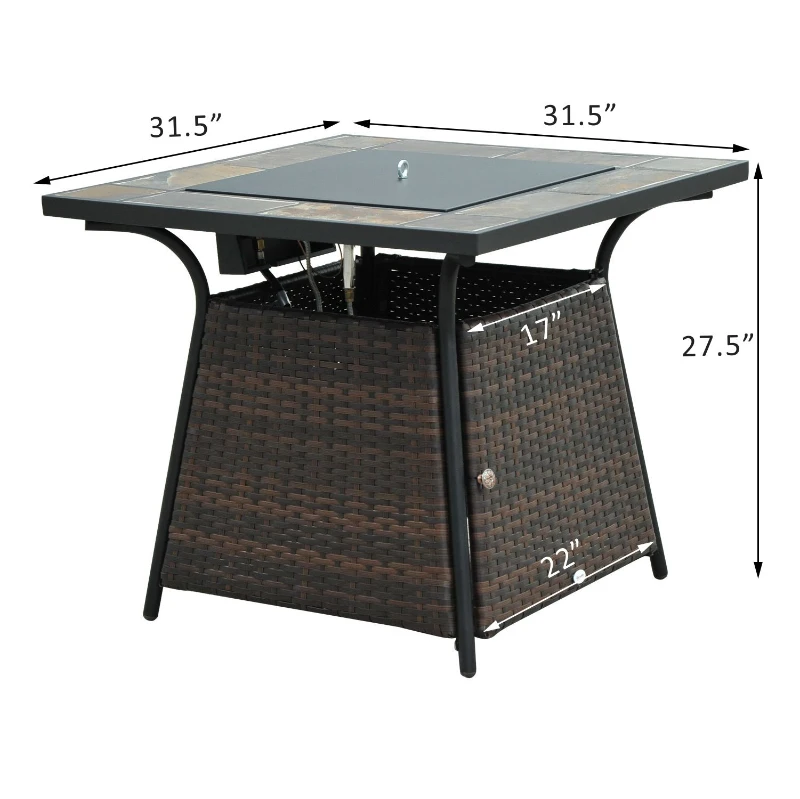 Outsunny 32” 40,000 BTU Lava Rock Gas Grill Tile Table Top Wicker Fire Pit