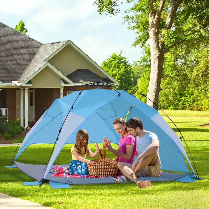 Outsunny Portable Automatic Pop Up Sun Protection Beach Tent Cabana - Blue