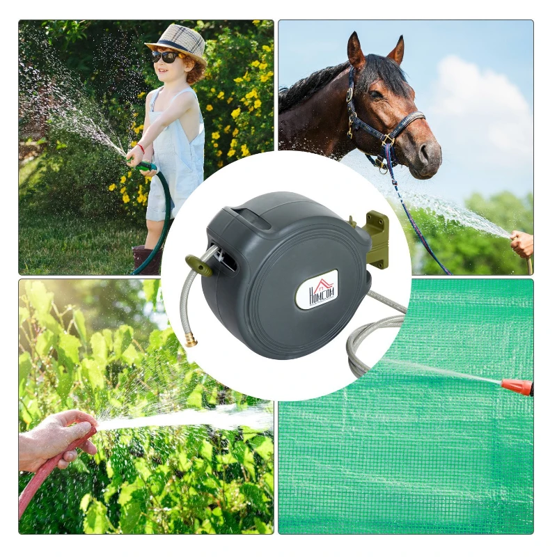 HomCom 1/2" x 65' Retractable Auto-Rewind Wall Mounted Garden Water Hose Reel