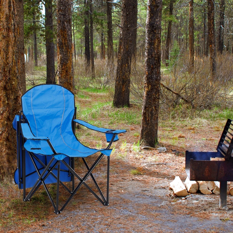 Outsunny Oxford Sports Folding Metal Camping Chair with an Overhead Shade Canopy & an Included Side Cup Holder - Blue