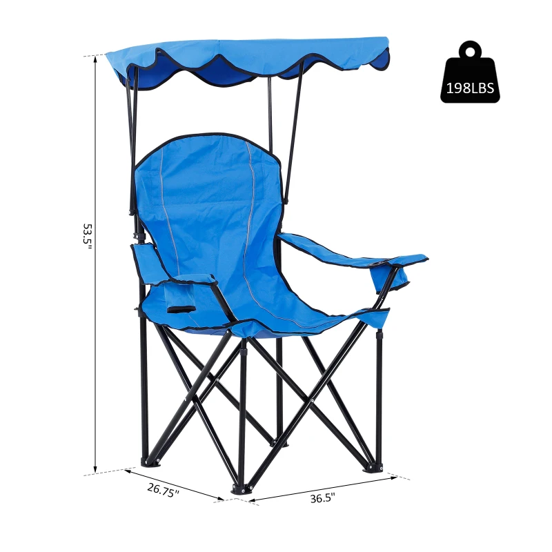 Outsunny Oxford Sports Folding Metal Camping Chair with an Overhead Shade Canopy & an Included Side Cup Holder - Blue