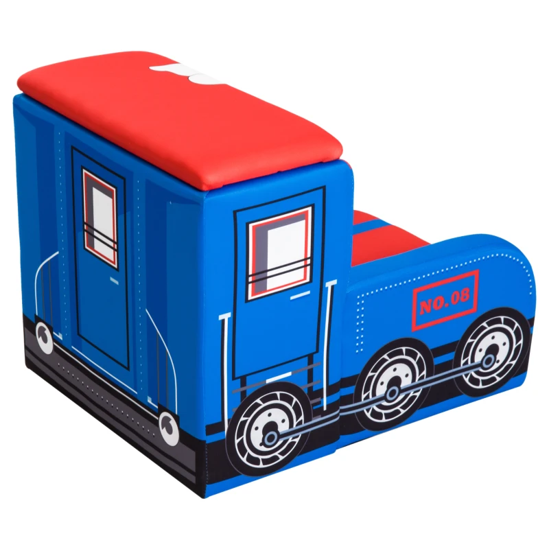 Qaba 17" Multi Spandex Storage Sofa Chair for Kids - Train Engine Locomotive