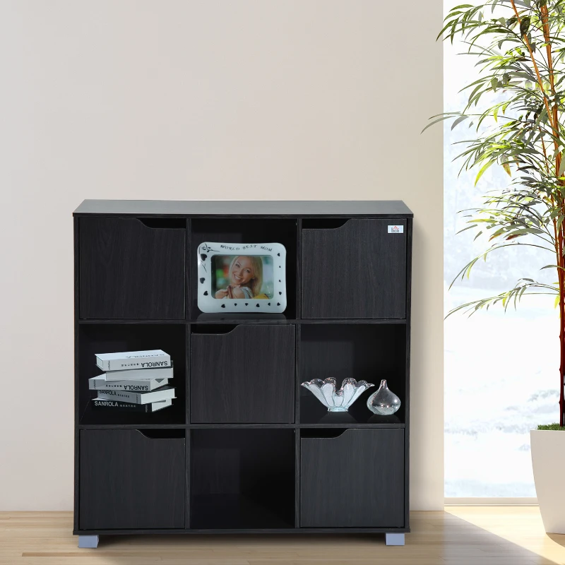HomCom 37” Office Bookshelf 9 Cube Storage Organizer With Doors - Black