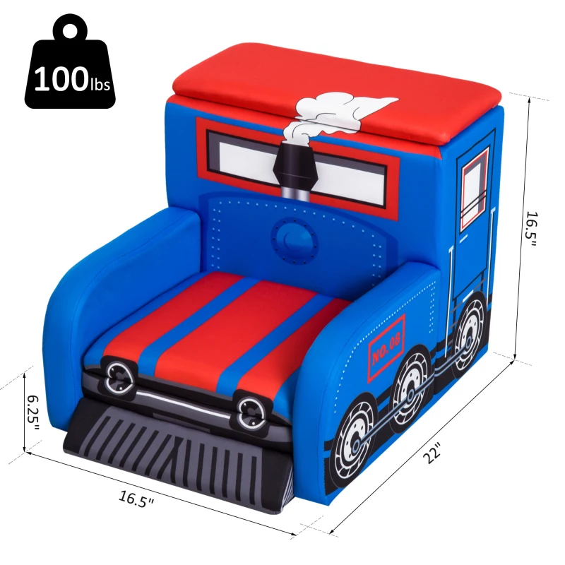 Qaba 17" Multi Spandex Storage Sofa Chair for Kids - Train Engine Locomotive