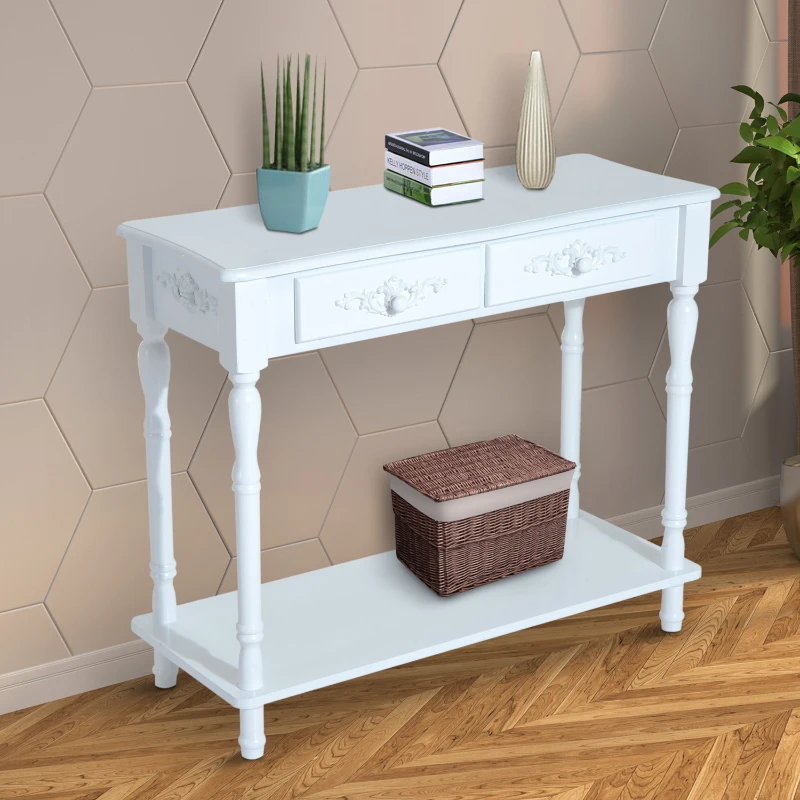 HomCom 28"H Modern Country 2 Drawer Wooden Entryway Console Table - Glossy White