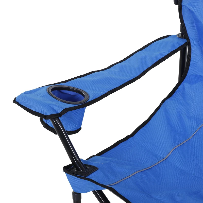 Outsunny Oxford Sports Folding Metal Camping Chair with an Overhead Shade Canopy & an Included Side Cup Holder - Blue
