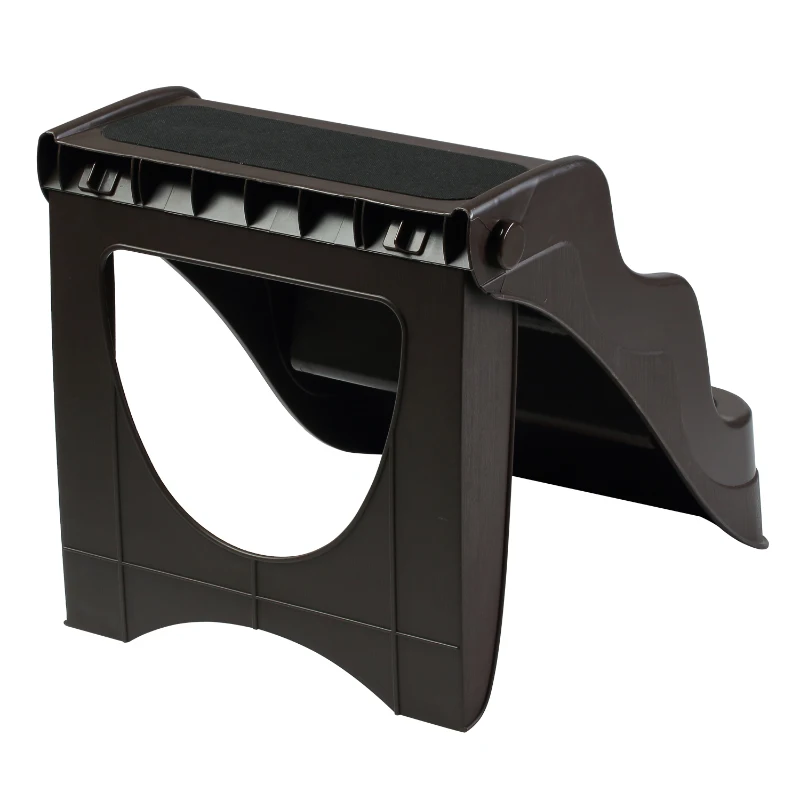 PawHut 3 Step Portable Folding Pet Stairs Ramp Easy Climb Step Stool With Anti-Slip Mat - Espresso Brown